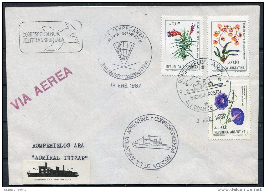 1987 Argentina Antarctic Esperanza Almirante Rompehielos Ara 'Admiral Irizar' Ship Helicopter Cover - Poolshepen & Ijsbrekers