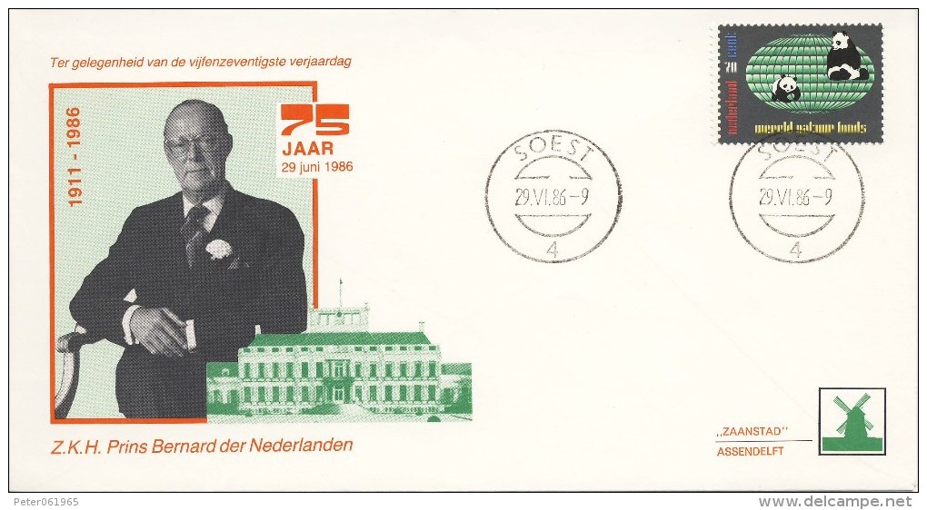 Philato Envelop: Prins Bern(h)ard, 75 Jaar (1986) - Covers & Documents