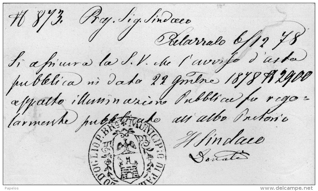 1878 CARTOLINA CON ANNULLO PALAZZOLO SULL'OGLIO BRESCIA + AMMESSA ALLA CORRISPONDENZA PRIVATA - Stamped Stationery