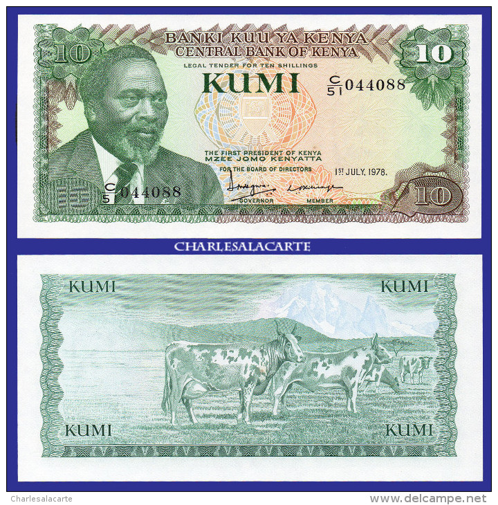 1978  KENYA  10 SHILLINGS KENYATTA CATTLE COWS SERIAL No....088  KRAUSE 16  UNC. CONDITION - Kenia