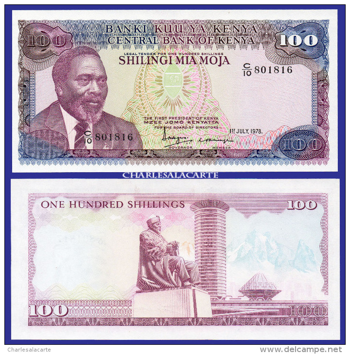 1978  KENYA  100 SHILLINGS KENYATTA STATUE MOUNTAINS SERIAL No....816  KRAUSE 18  UNC. CONDITION - Kenya