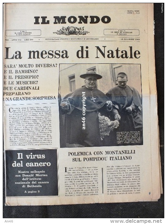 LOTTO DI N°1 GIORNALE "IL MONDO" SETTIMANALE POLITICO ECONOMICO DEL18 DICEMBRE 1969-32 PAGINE-ORIGINALE AL100%-VEDI SCAN - Altri & Non Classificati