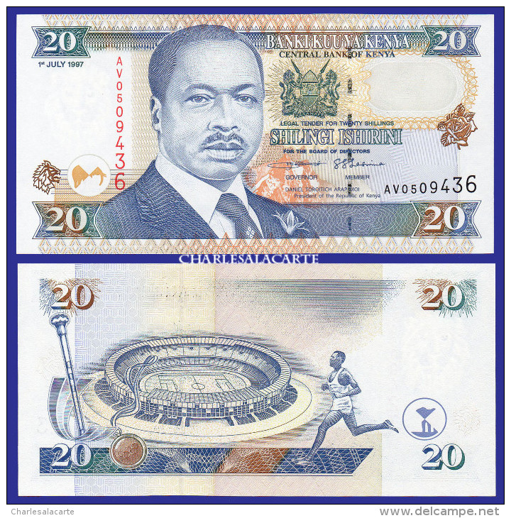 1997  KENYA  20 SHILLINGS SPORTS STADIUM ATHLETE  SERIAL No....436  KRAUSE 35b  UNC. CONDITION - Kenia