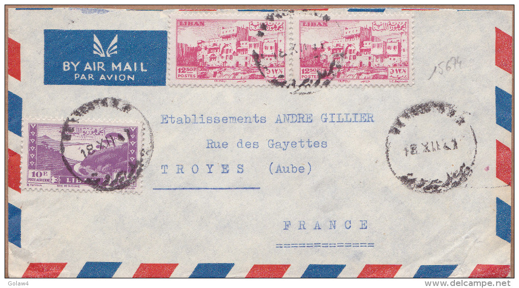 15674# LIBAN LETTRE PAR AVION Obl BEYROUTH 1947 Pour TROYES AUBE - Liban