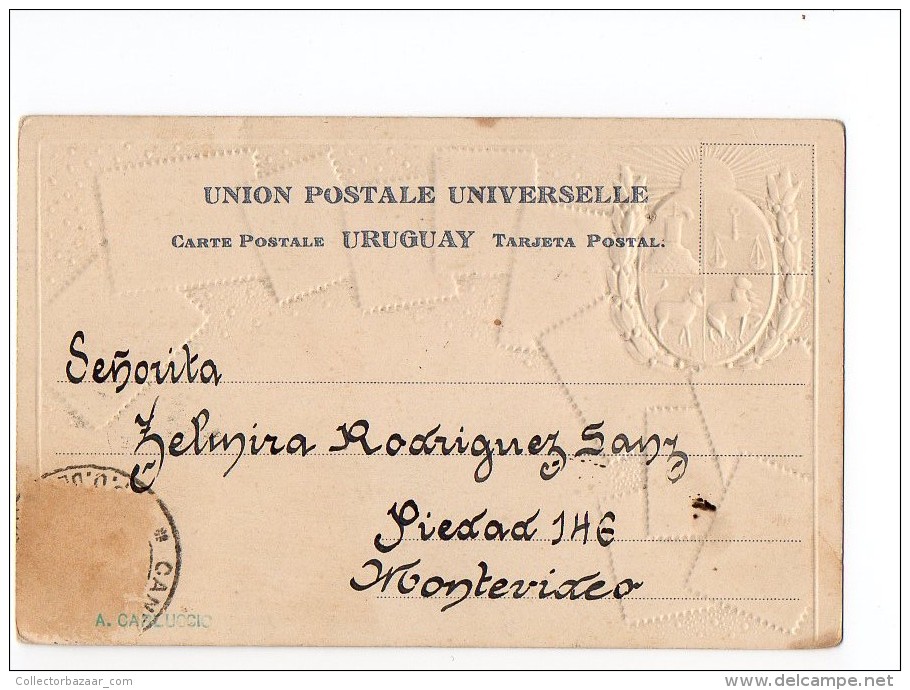 URUGUAY  Montevideo  Stamp On Stamp Zieher TARJETA POSTAL  Ca1900 POSTCARD Cpa Ak (W4_1674) - Uruguay