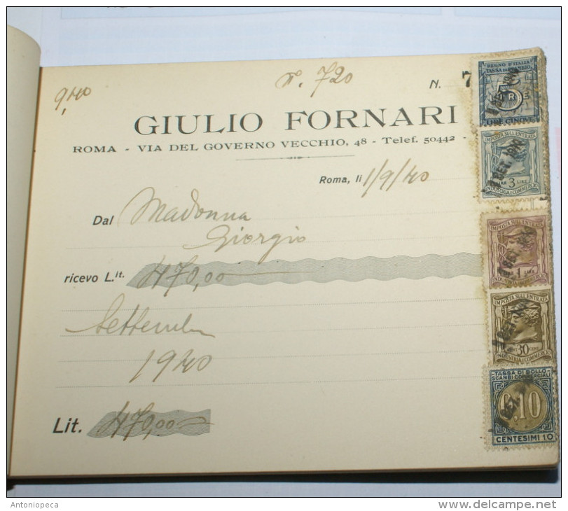 ITALIA REGNO 1940 - LIBRETTO RICEVUTE CON OLTRE 400 FRANCOBOLLI FISCALI ANNULLATI - Fiscali