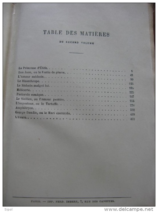 Oeuvres complètes de Molière  3 volumes  Reliés -  Garnier Frères Editeurs Paris Clichés non dans l ordre !!