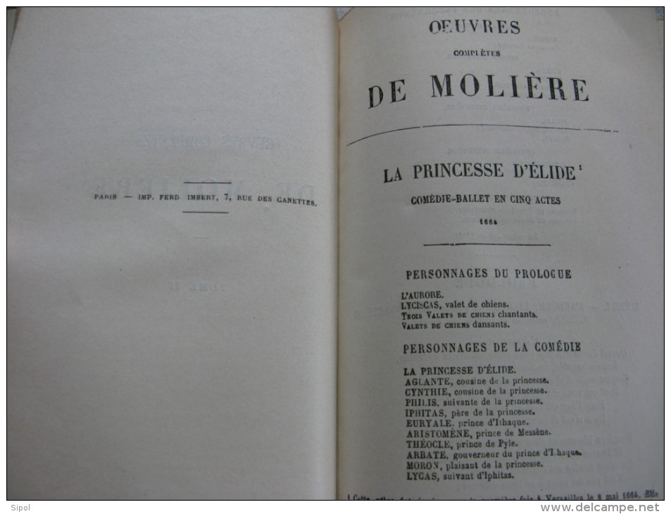 Oeuvres complètes de Molière  3 volumes  Reliés -  Garnier Frères Editeurs Paris Clichés non dans l ordre !!