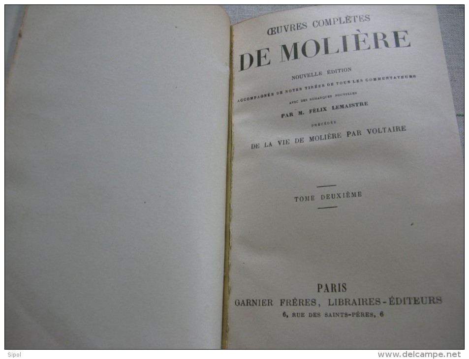 Oeuvres complètes de Molière  3 volumes  Reliés -  Garnier Frères Editeurs Paris Clichés non dans l ordre !!