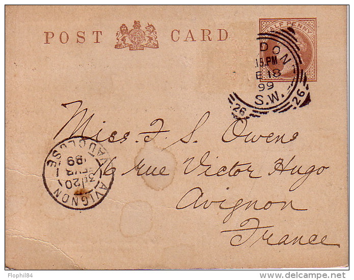 ENTIER POSTAL AVEC REPIQUAGE - EXPORT DEPARTMENT - ARMY & RABY CO-OPERATIVE SOCIETY LONDON SW EN 1899. - Entiers Postaux