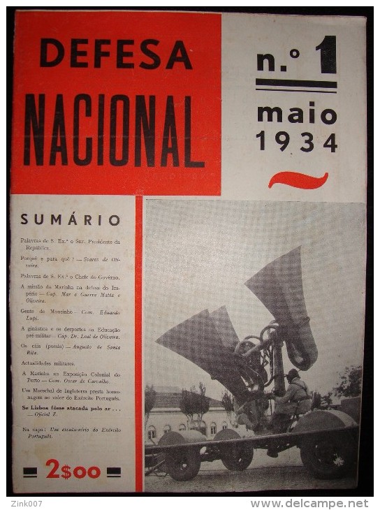 Revista Defesa Nacional De Portugal Nº 1- Very Rare Magazine Military - Militaire 1934 Number 1. - Revues & Journaux