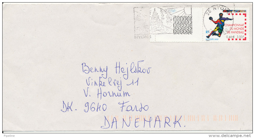 France Cover Sent To Denmark Nyon 27-2-2002 Single Franked Handball Stamp - Covers & Documents