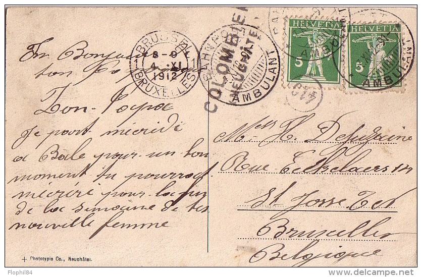 SUISSE - AMBULANT BAHNPOST - LINEAIRE COLOMBIER NEUCHATEL - 4-11-1912 - SUPERBE CARTE DE COLOMBIER AVEC ANNIMATION - EN - Poststempel