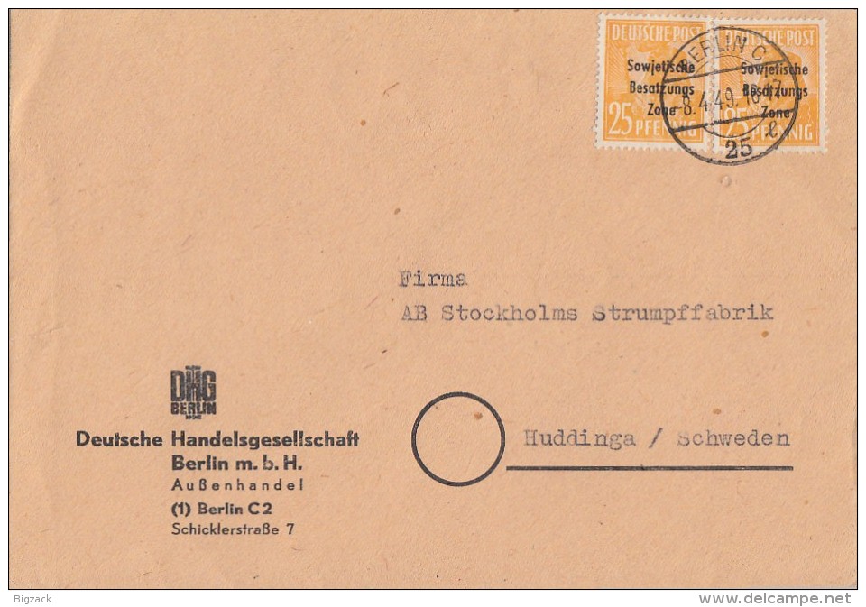 SBZ Brief Mef Minr.2x 191 Berlin 8.4.49 Gel. Nach Schweden - Sonstige & Ohne Zuordnung