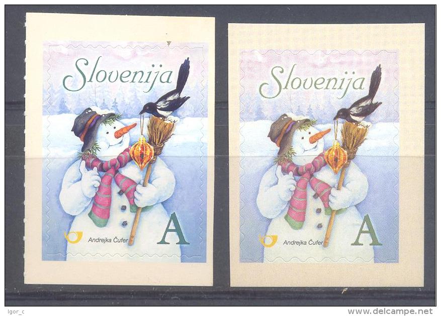 Slovenia Slovenie Slowenien 2006 & 2008 RARE REPRINT VARIETY Christmas Bird Common Magpie (Pica Pica), Snowman MNH ** - Christianisme