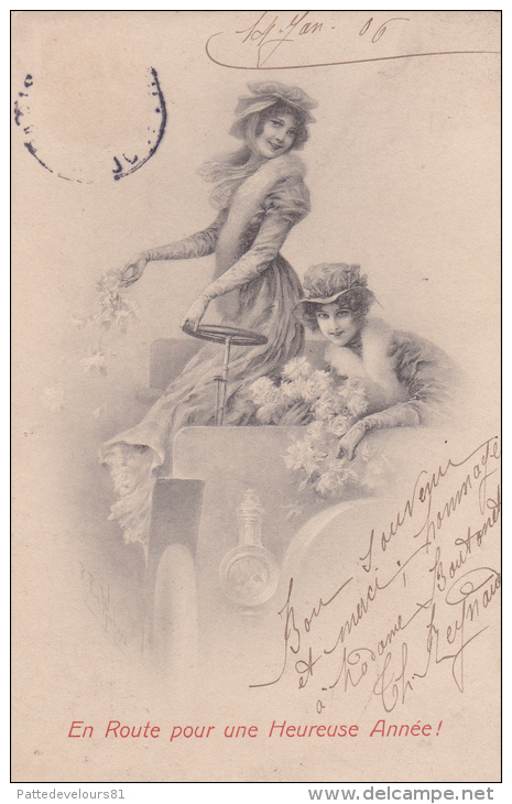 CPA Femmes Lady Fraü Coiffe Chapeau Hat Mode Automobile Heureuse Année M.M. Vienne N° 240 Viennoise - Femmes