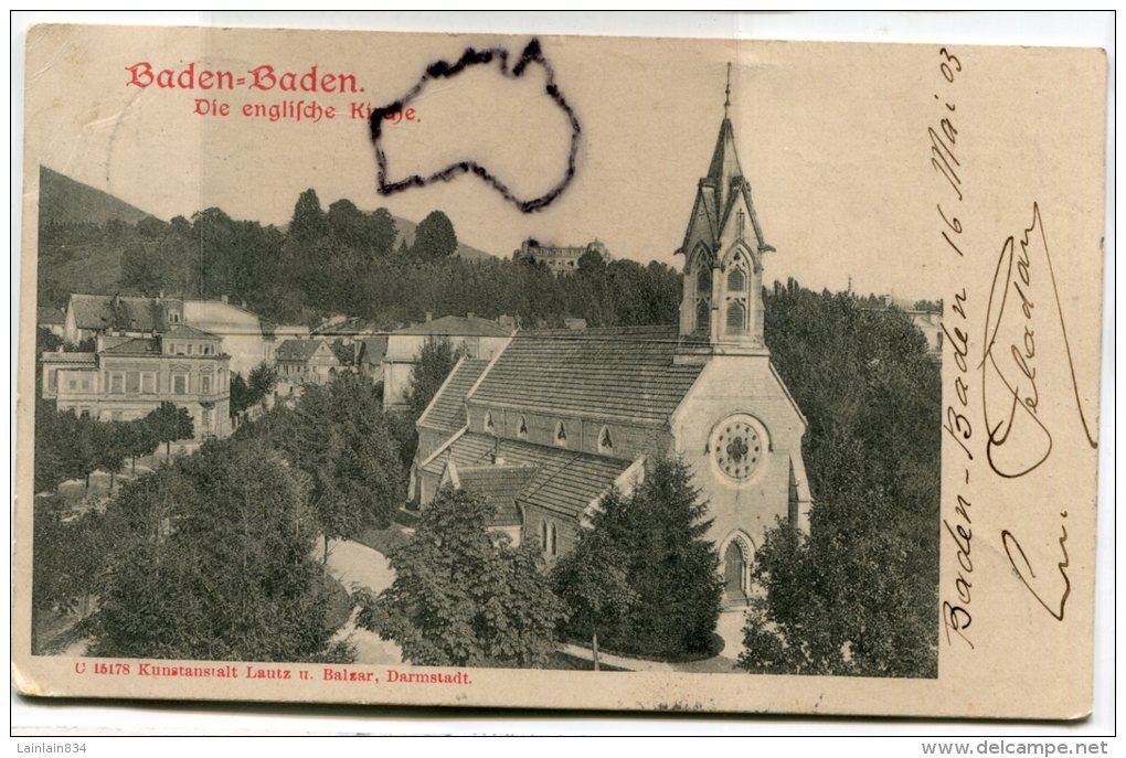 - Baden-Baden - Die Englifche Kirche, écrite En Mai 1903, Précurseur, Timbre, BE, Scans. - Baden-Baden