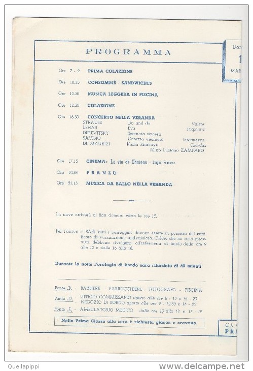 02688 "NAVE - ADRIATICA - VENEZIA - CLASSE PRIMA - PROGRAMMA DELLA GIORNATA 10 MARZO 1968" - Pubblicitari