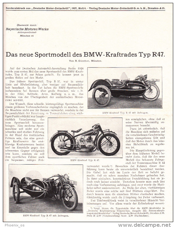 MOTOR BIKES Motorcycles - BMW Typ R47, Advetising, Year 1927 - Motor Bikes