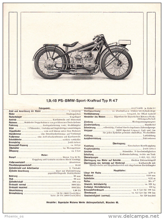 MOTOR BIKES Motorcycles - BMW Typ R47, Advetising, Year 1927 - Motor Bikes