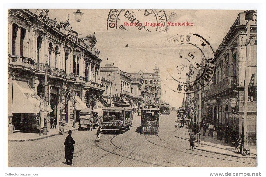 URUGUAY  ANIMATED STREET WITH TRAMWAYS RAILROAD RAILWAY TARJETA POSTAL  Ca1900 POSTCARD Cpa Ak (W4_1693) - Uruguay