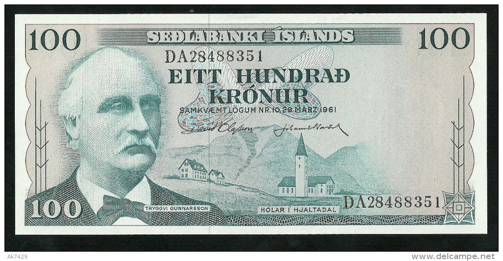 Iceland 100 Kronur L 1961, Sedlabanki Of Iceland P-44 GEM UNC - Islanda