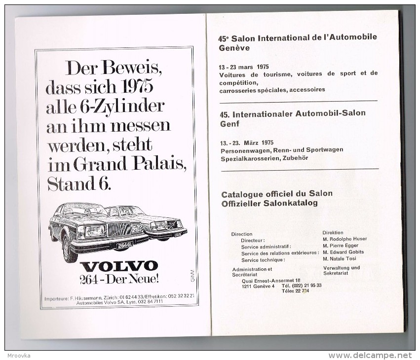 45-e SALON DE L'AUTO GENEVE 13-23 Mars 1975 - Catalogue Officiel + BILLET DE LOTERIE + ABSCHNITT - Voitures