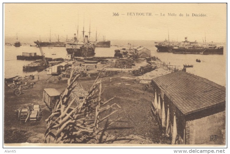 Beyrouth Beirut Lebanon, Mole De La Decidee Harbor Scene, C1920s Vintage Postcard - Lebanon