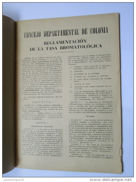 URUGUAY 1965, BROMATOLOGIA ALIMENTOS. FOOD BROMATOLOGY, ALIMENTAIRE Bromatologie - Autres & Non Classés