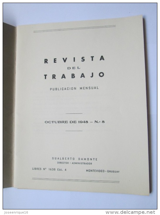 REVISTA DE TRABAJO. JOURNAL OF WORK, TRAVAIL 1948, URUGUAY Num.8 - Andere & Zonder Classificatie