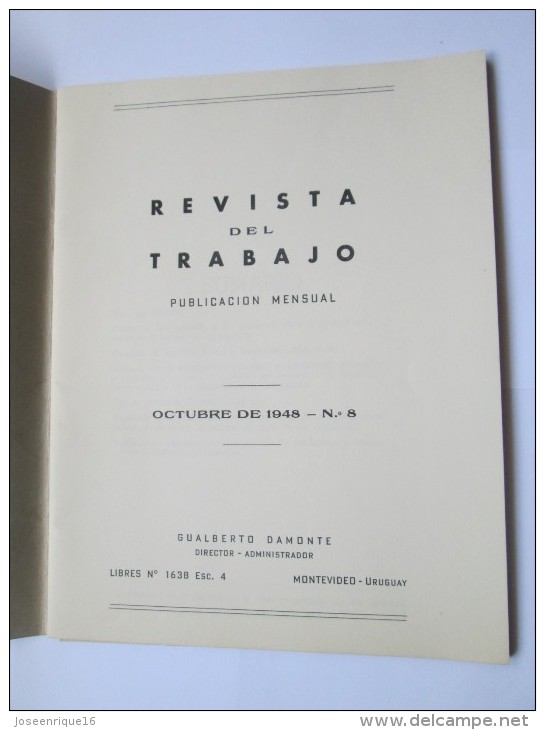 REVISTA DE TRABAJO. JOURNAL OF WORK, TRAVAIL 1948, URUGUAY Num.8 - Autres & Non Classés