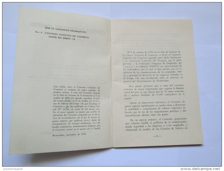 URUGUAY 1958, CONVENIO DE COMERCIO. ACCORD COMMERCIAL, TRADE AGREEMENT - Practical