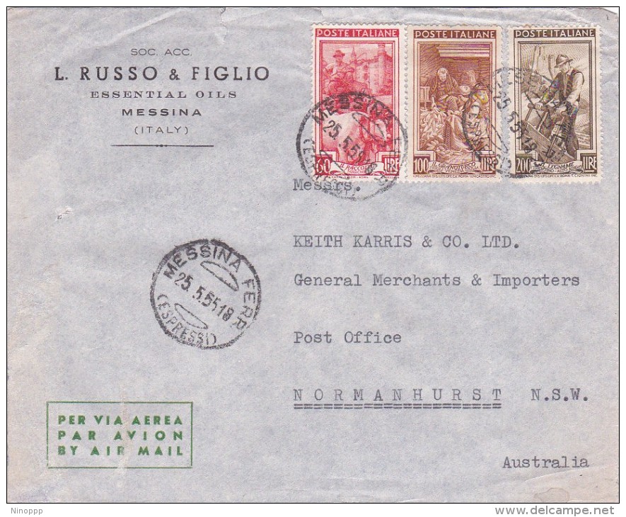 Italia 1955 Lettera Via Aerea Per Australia Lavoro 100l.200l And 60 Lire - 1946-60: Used