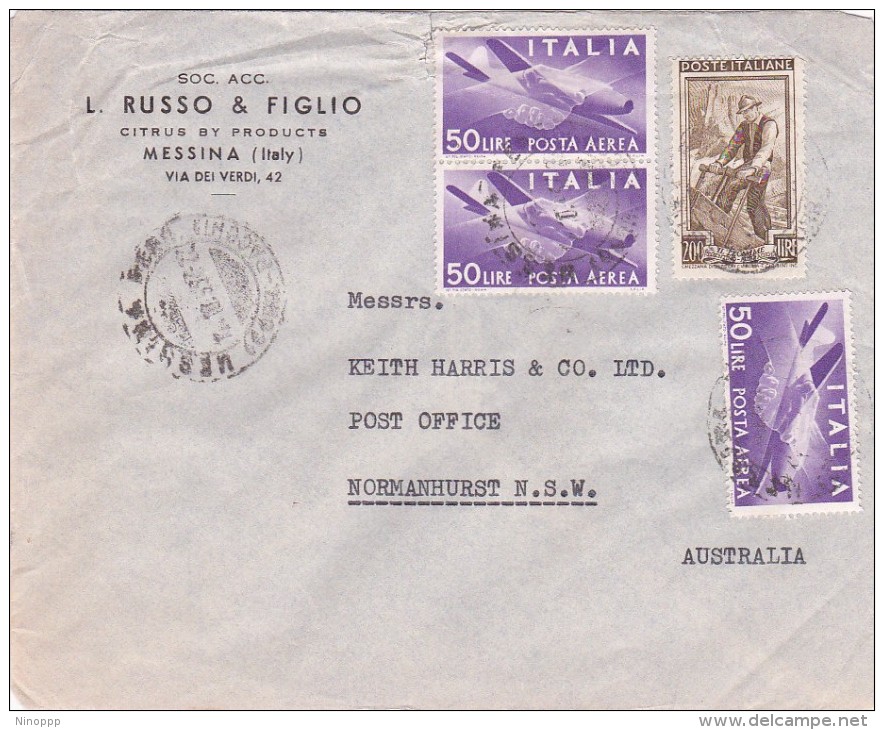 Italia 1955 Lettera Via Aerea Per Australia,con Lavoro 200 Lire E Posta Aerea 50 Lire X 3 - 1946-60: Used