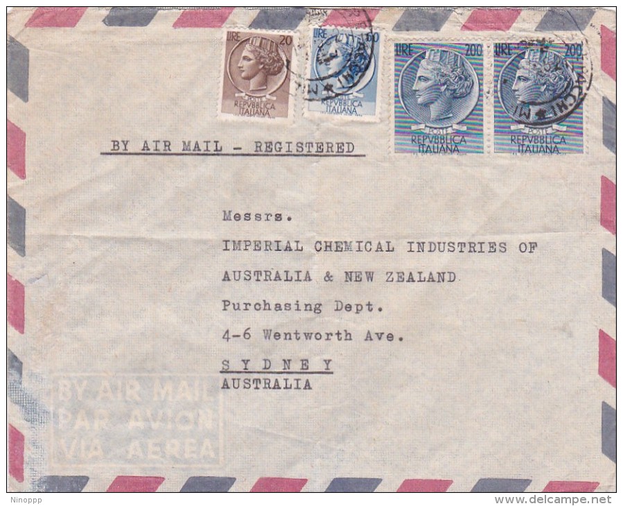 Italia 1955 Lettera Via Aerea Raccomandata Per Australia Siracusana 200 Lire Per 2 , 20 Lire E 60 Lire - 1946-60: Used