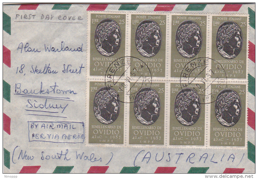 Italia 1957 Ovidio  Blocco 8 Su Busta Via Aerea Per Australia - 1946-60: Used