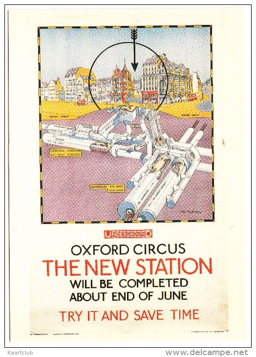 The Underground  - Oxford Circus New Station  - London Transport - 1925 Poster Chas W. Baker - England - Métro