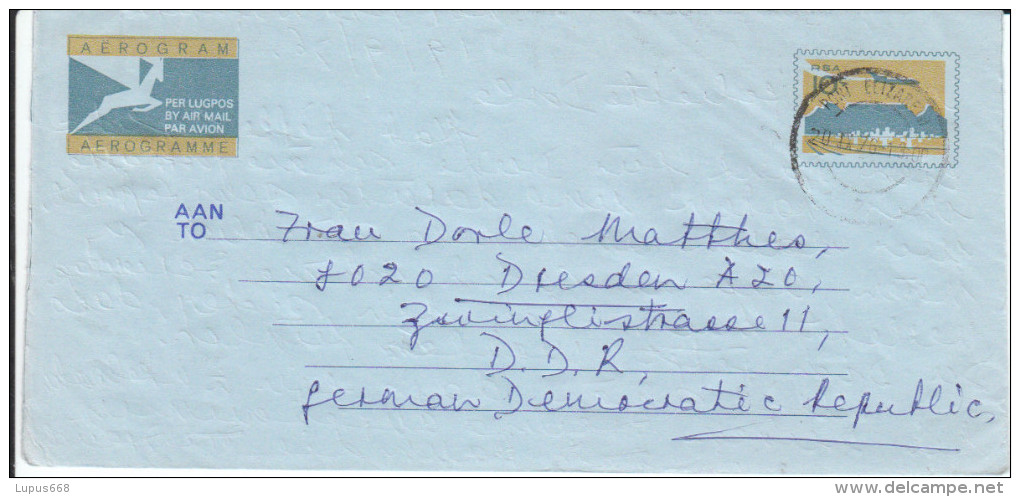 RSA  1976 Aerogramm 10c  Von Port Elizabeth  In Die DDR - Posta Aerea