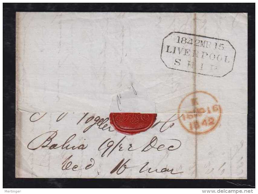 Brazil Brasil 1842 Ship Letter BAHIA To LONDON England With Cora - Prephilately