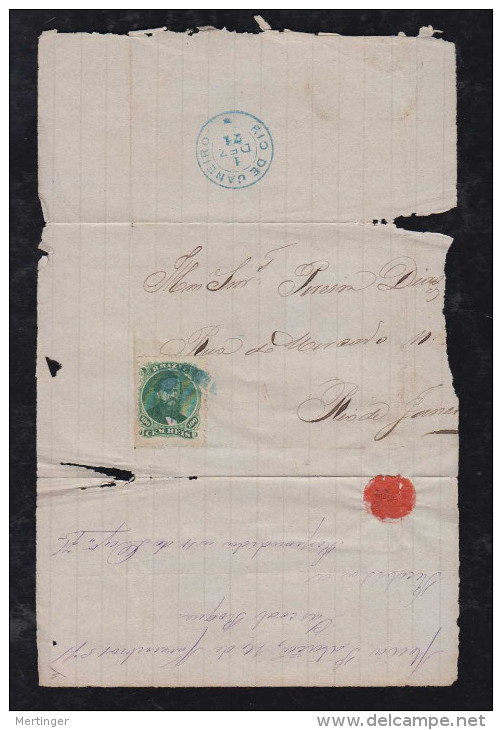 Brazil Brasil 1871 Cover Fragment MEIA PATACA To Rio De Janeiro Blue PM - Covers & Documents