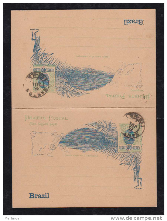 Brazil 1895 BP-45 40R Stationery Answer Card PM SANTOS B Of BRAZIL Partly - Postwaardestukken