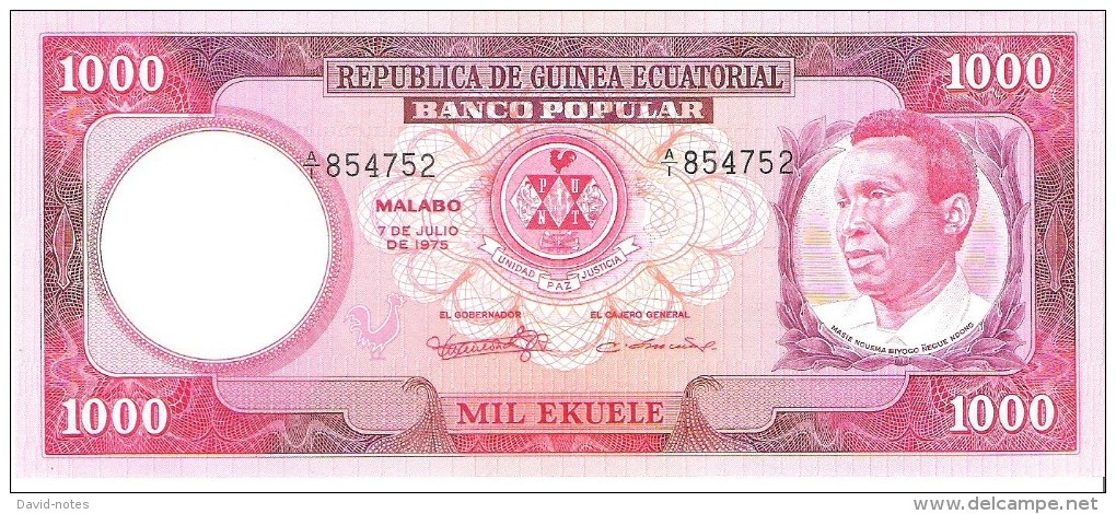 Equatorial Guinea - Pick 13 - 1000 Ekuele 1975 - Unc - Guinea Equatoriale