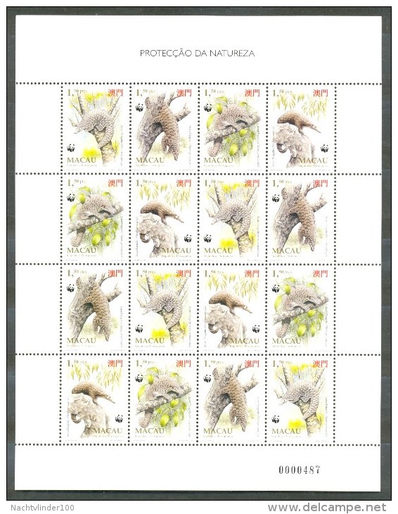 Mis180MSc WWF FAUNA ZOOGDIEREN SCHUBDIER CHINESE PANGOLIN MAMMALS MACAO 1995 PF/MNH - Ongebruikt