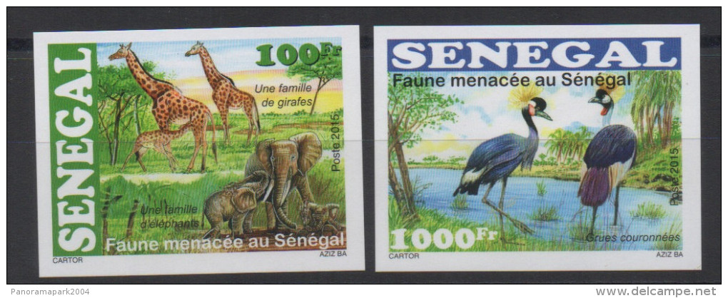 Sénégal 2015 IMPERF Non Dentelé Faune Menacée Threatened Fauna éléphants Girafes Birds Oiseaux Elephants Giraffe - Giraffen