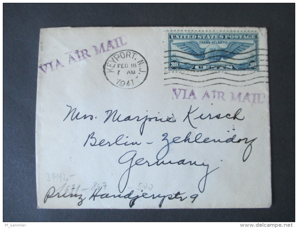 USA Luftpostbeleg Nach Berlin. Via Air Mail. Keyport. Zensurbeleg! Geöffnet Oberkommando Der Wehrmacht - Lettres & Documents