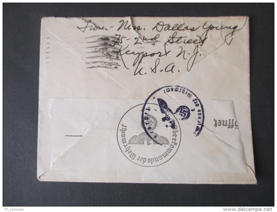 USA Luftpostbeleg Nach Berlin. Via Air Mail. Keyport. Zensurbeleg! Geöffnet Oberkommando Der Wehrmacht - Storia Postale