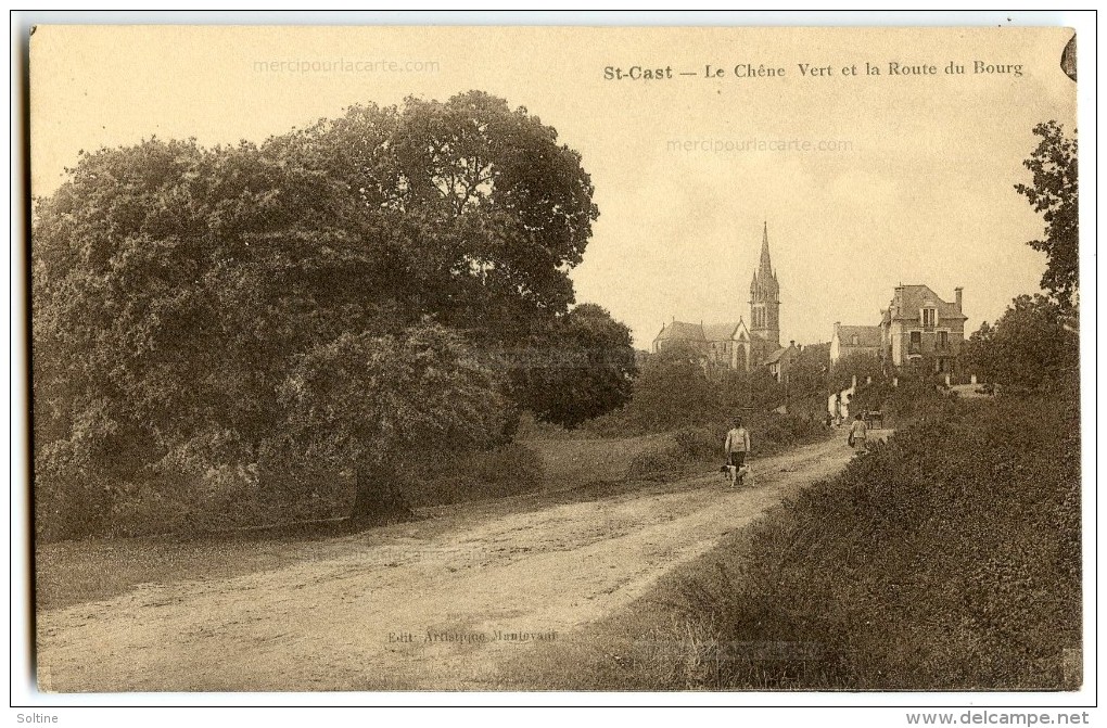 Saint-Cast - Le Chêne Vert Et La Route Du Bourg - Sépia écrite Non Timbrée - 2 Scans - Saint-Cast-le-Guildo