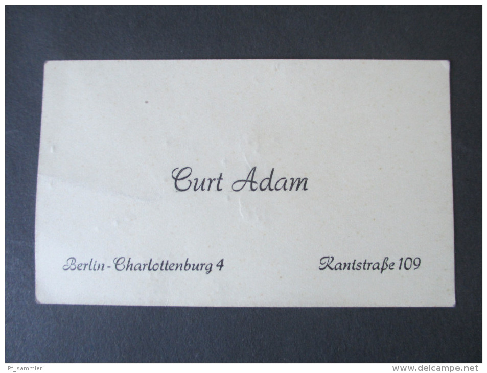 Alte Visitenkarte 1940er Jahre. Curt Adam. Berlin Charlottenburg 4. Kantstraße 109. - Visitenkarten