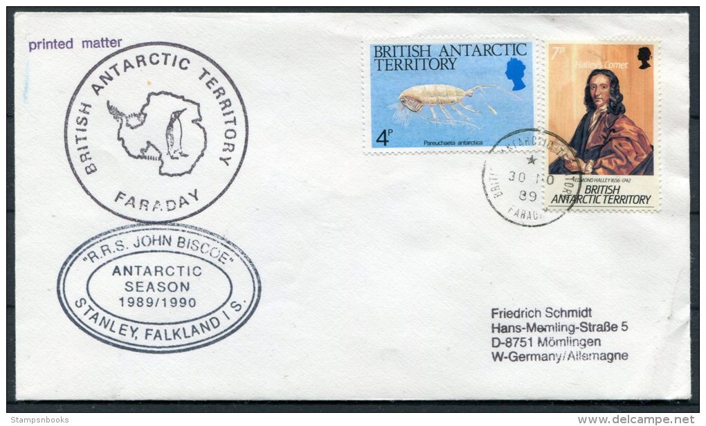 1989 B.A.T. Antarctic RRS John Briscoe FARADAY Penguin Ship Cover - Covers & Documents