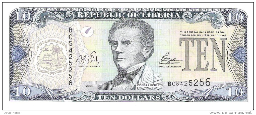 Liberia - Pick 27a - 10 Dollars 2003 - Unc - Liberia